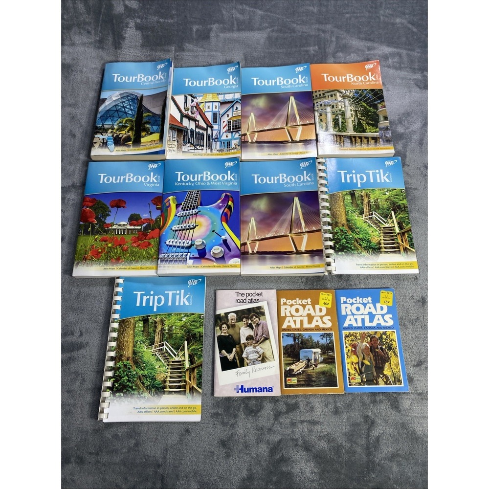AAA‎ Tour Book Guide Pocket Road Atlas Lot of 12 Travel US Trip Vacation VTG PB